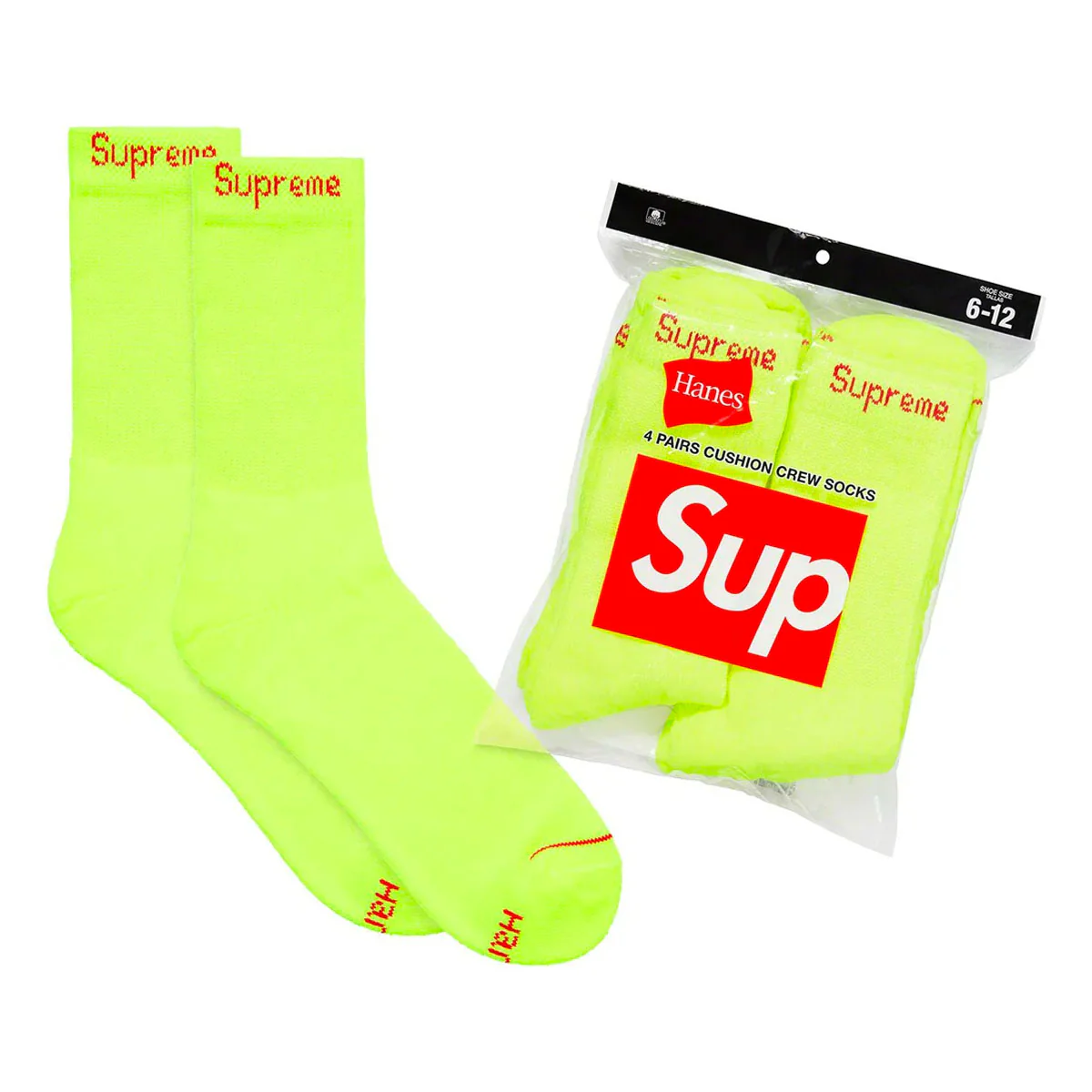 Supreme®/Hanes® Crew Socks (4 Pack)- Fluorescent Yellow