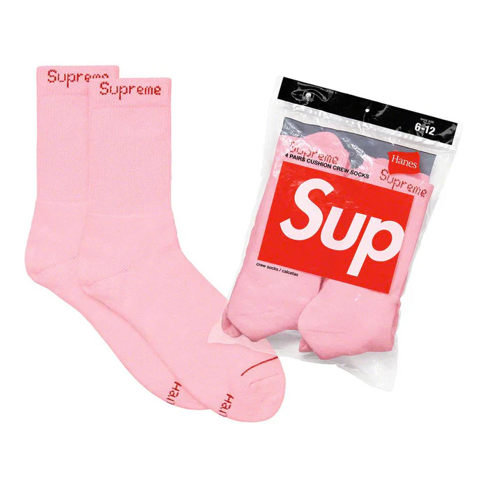 SupremeĀ®/HanesĀ® Crew Socks (4 Pack)- Pink